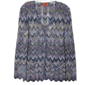 NWOT MISSONI Cardigan Sweater 40~M~L ITALY Chevron ZigZag-Button-Up Scallop-Hem